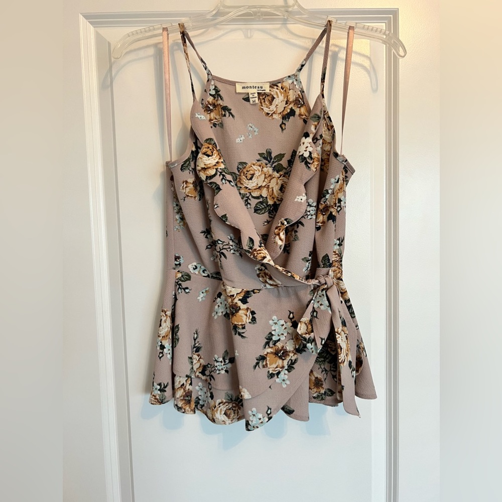 Floral ruffled wrap top